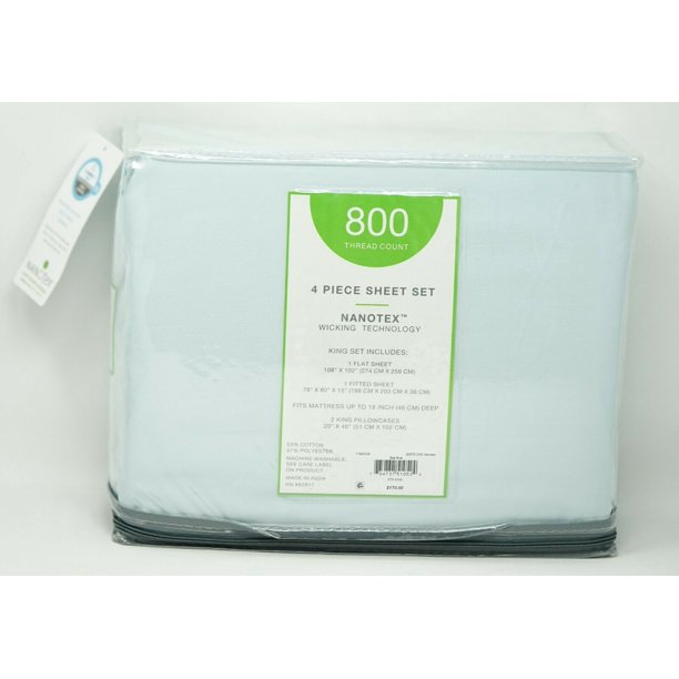 Sunham Nanotex™ 800-Thread Count Cotton Blend 4-Pc. Sheet Set - KING - Spa Blue
