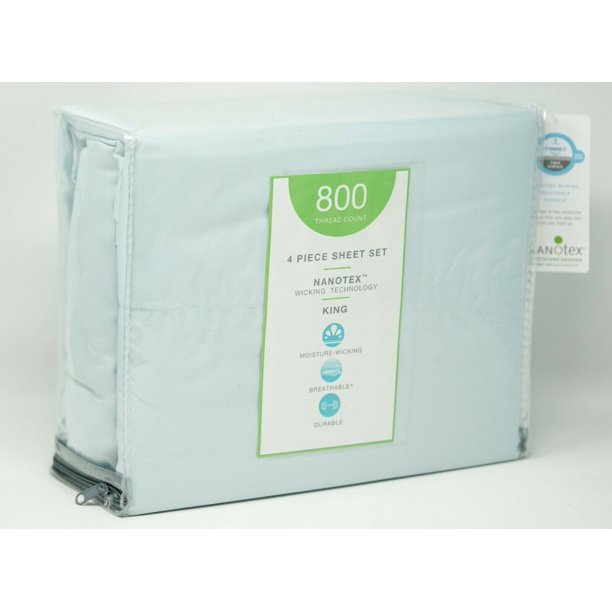 Sunham Nanotex™ 800-Thread Count Cotton Blend 4-Pc. Sheet Set - KING - Spa Blue