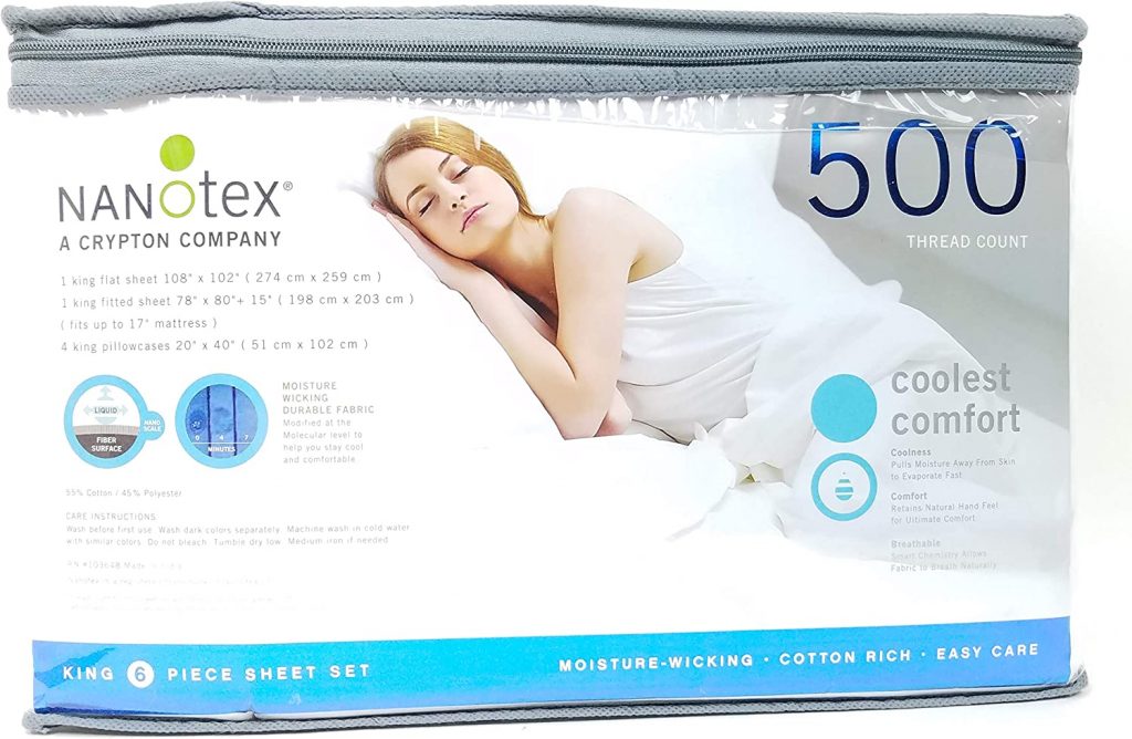 NanoTex High 500 Thread Count King Size Sheet White Soft Coolest Comfort 6 Piece